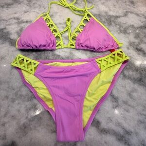 Victoria's Secret Pink and Yellow Bikini Size L